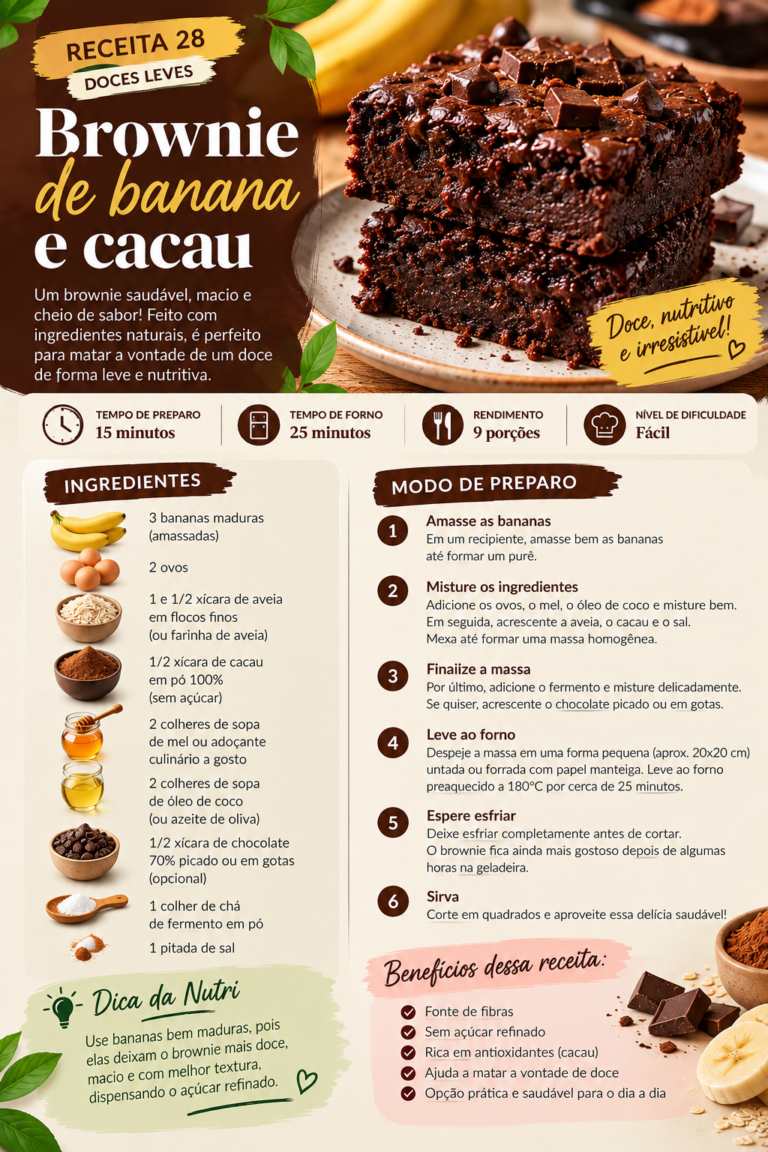 Brownie de Banana e Cacau Saudável