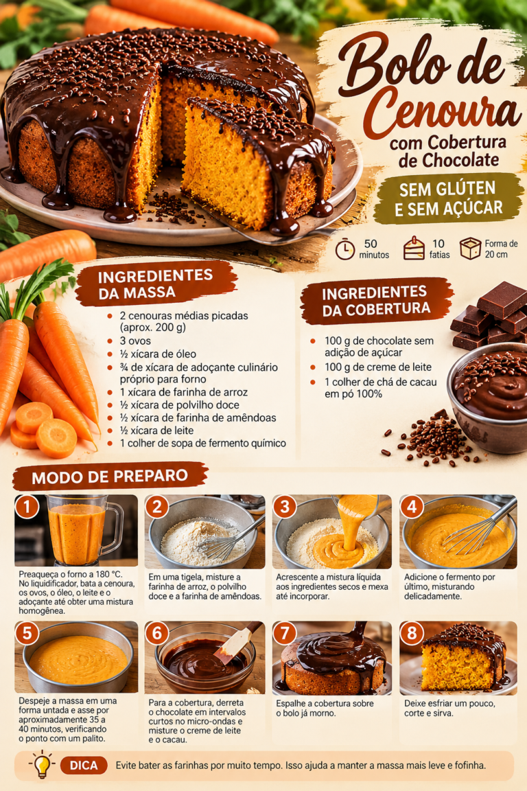 Infográfico de Bolo de Cenoura com Chocolate