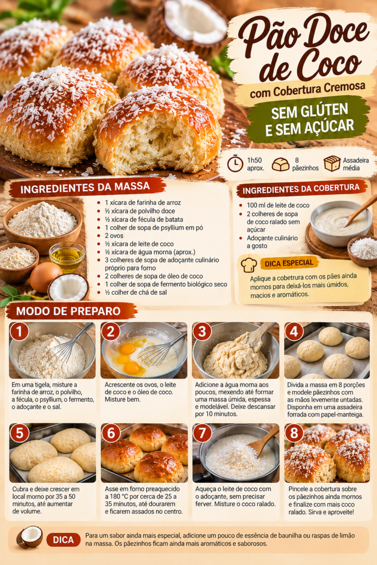 Infográfico de Pão Doce de Coco Sem Glúten