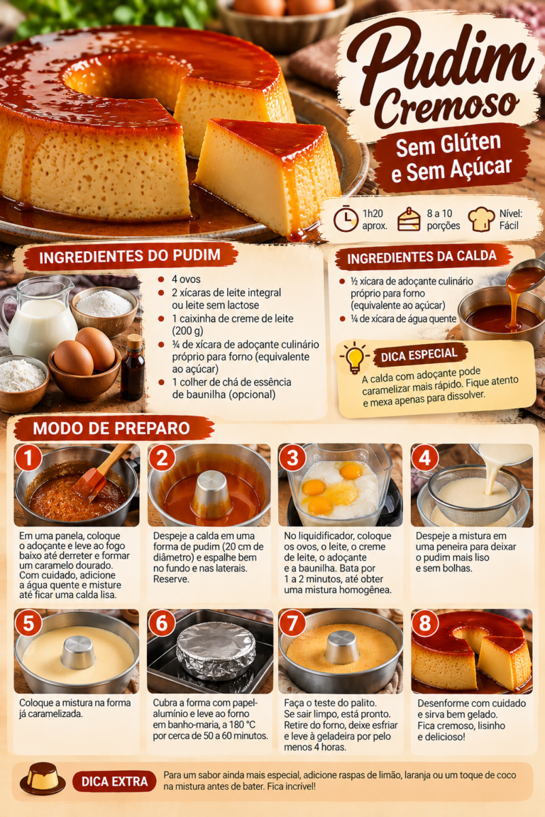 Infográfico de Pudim Cremoso Sem Açúcar